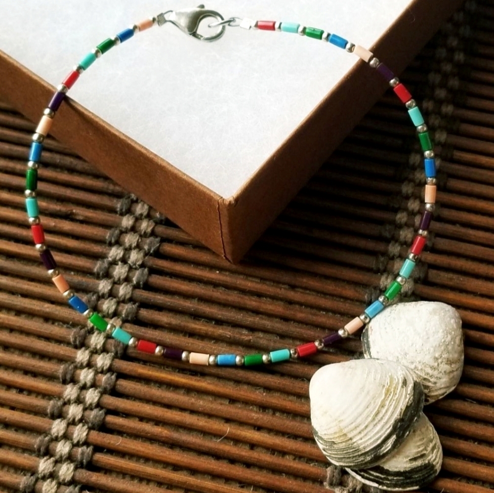 Rare Silpada Sterling Silver Colorful Bead Ankle Bracelet - Picture 2 of 11